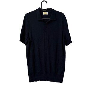 From Future Navy Blue Extra Fine Merino Wool Short Sleeve Polo Shirt Mens Medium